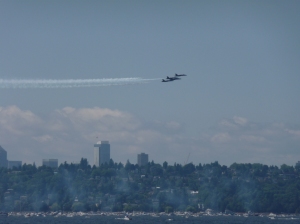 The Blue Angels over the Seattle skyline